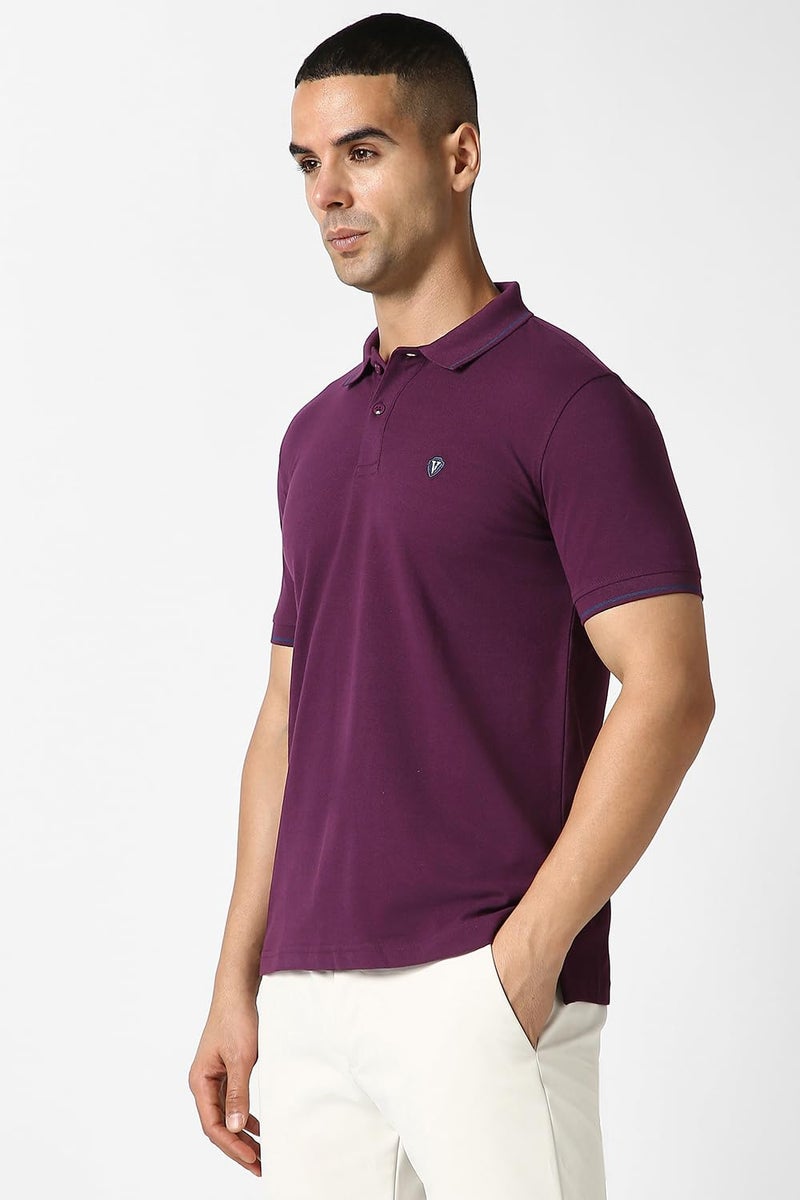 Van Heusen Cotton Men's Regular Fit Polo T-Shirt (VSKPWRGF981010_Purple Small) - Image 2