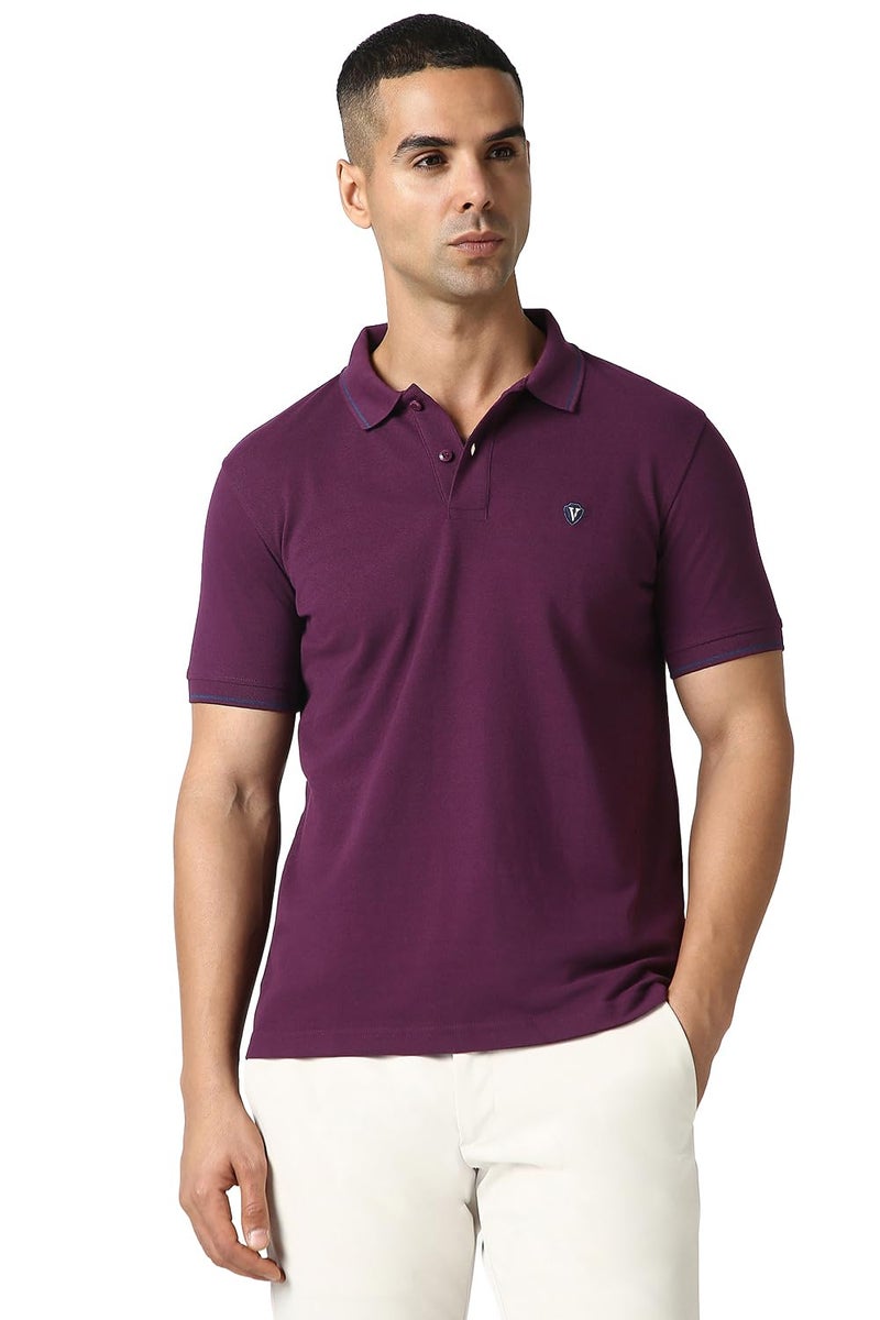 Van Heusen Cotton Men's Regular Fit Polo T-Shirt (VSKPWRGF981010_Purple Small) - Image 1