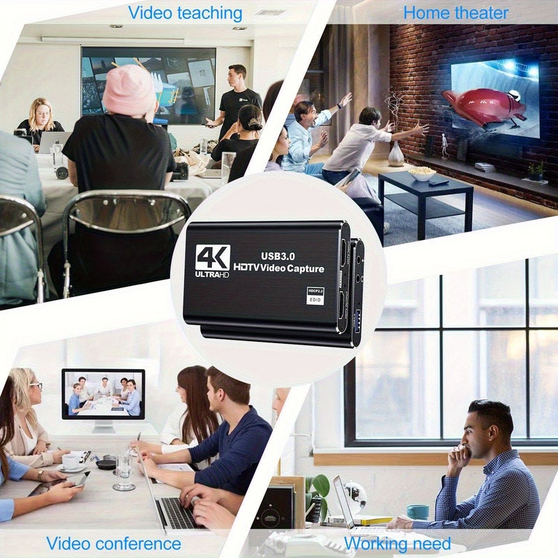 بطاقة التقاط فيديو Balabaxer 4K HDTV مع كابل HDTV تدعم 1080P بمعدل 60 إطارًا في الثانية، USB 3.0، تشغيل فوري، زمن استجابة فائق الانخفاض، HDR، البث المباشر للألعاب، الاجتماعات، مسجل فيديو متنقل. - Image 2