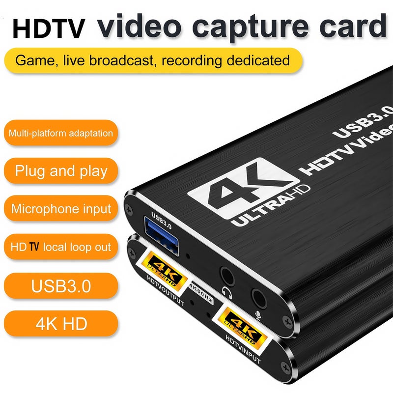 بطاقة التقاط فيديو Balabaxer 4K HDTV مع كابل HDTV تدعم 1080P بمعدل 60 إطارًا في الثانية، USB 3.0، تشغيل فوري، زمن استجابة فائق الانخفاض، HDR، البث المباشر للألعاب، الاجتماعات، مسجل فيديو متنقل. - Image 5