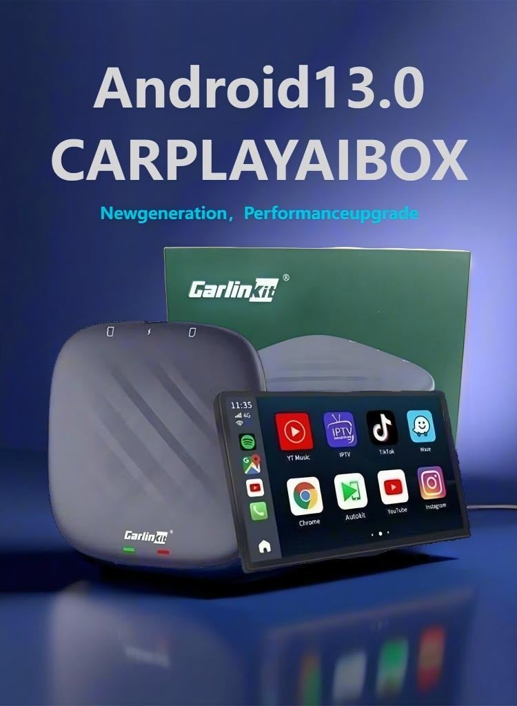 Carlinkit (لتصميم حزمة KSA) صندوق CarlinKit CarPlay Ai لنظام Android 13 اللاسلكي ومحول Android Auto، Qualcomm SM6225 ثماني النواة 8GB+128GB، يدعم 512GB بطاقة SD، خيارات إضاءة RGB وغير RGB، نقطة اتصال 4G LTE، نظام GPS للملاحة لتسلية السيارة. - Image 1
