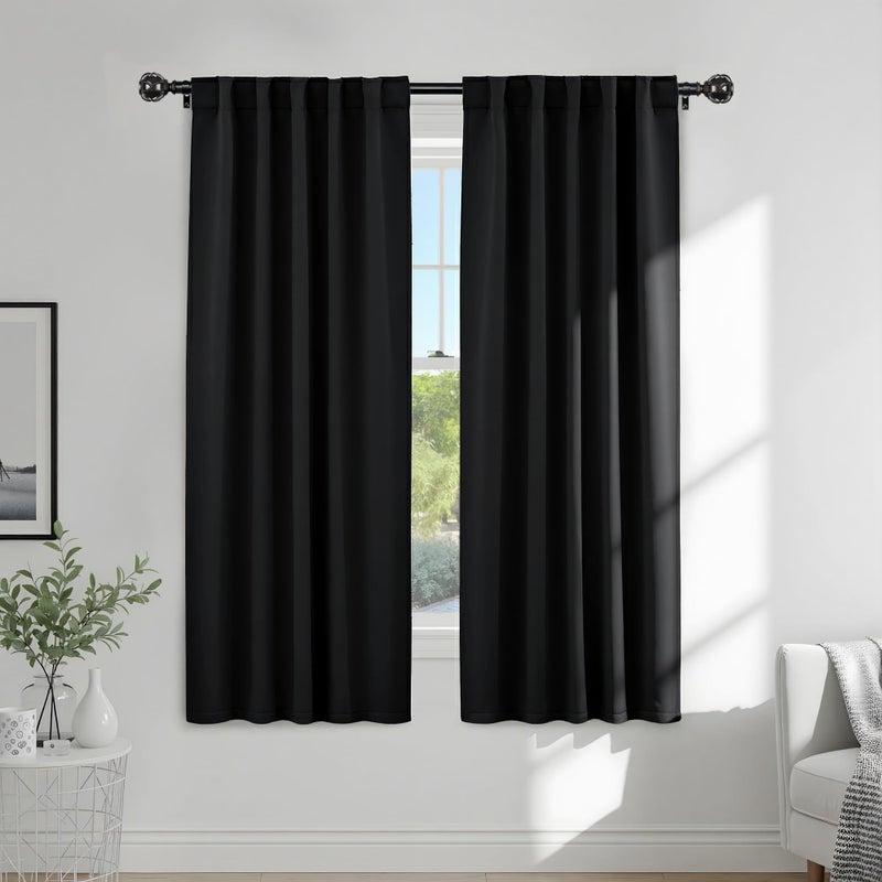 PONY DANCE Black Out Window Curtains - Thermal Blackout Curtain Drapes Set Shades Back Tab & Rod Pocket Panels Privacy Protect for Living Room, 42-inch Wide by 72-inch Long, Black, 2 Pieces - Image 1