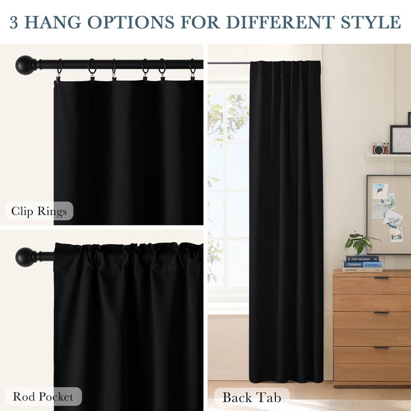 PONY DANCE Black Out Window Curtains - Thermal Blackout Curtain Drapes Set Shades Back Tab & Rod Pocket Panels Privacy Protect for Living Room, 42-inch Wide by 72-inch Long, Black, 2 Pieces - Image 4