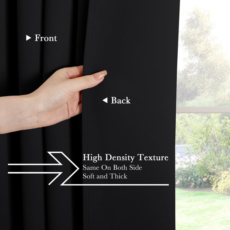 PONY DANCE Black Out Window Curtains - Thermal Blackout Curtain Drapes Set Shades Back Tab & Rod Pocket Panels Privacy Protect for Living Room, 42-inch Wide by 72-inch Long, Black, 2 Pieces - Image 5