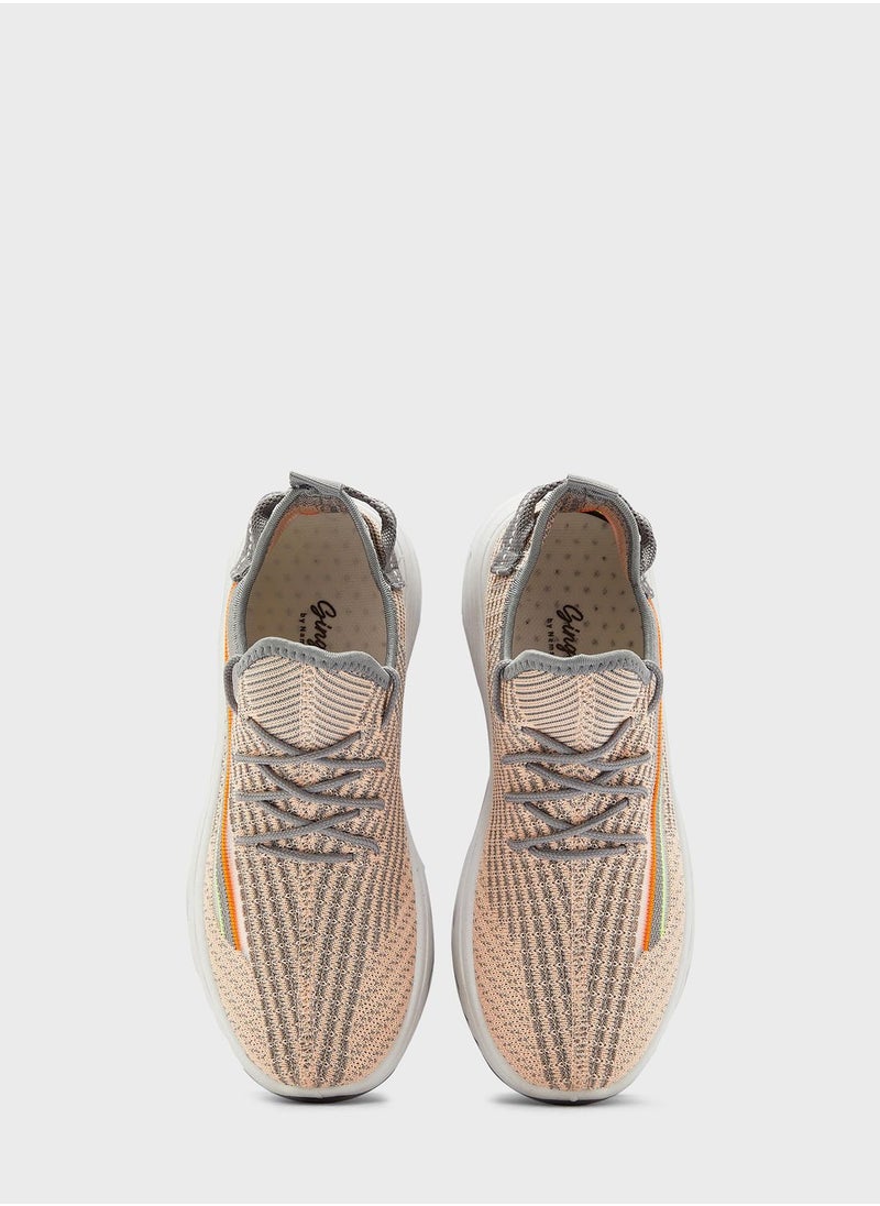 Ginger - Rainbow Stripe Knit Lace Up Sneakers - Image 1