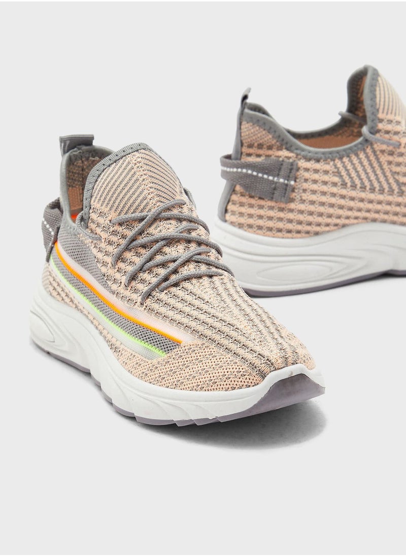 Ginger - Rainbow Stripe Knit Lace Up Sneakers - Image 1