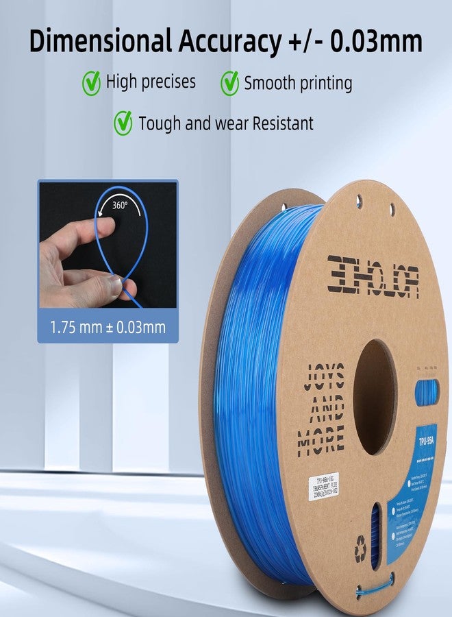 3DHojor TPU Filament 1.75mm TUP95A 3D Printer Filament Flexible Soft 3D Filament 1KG (2.2lbs) fit Most FDM 3D Printers Dimensional Accuracy +/- 0.03 mm-Transparent Blue - Image 3