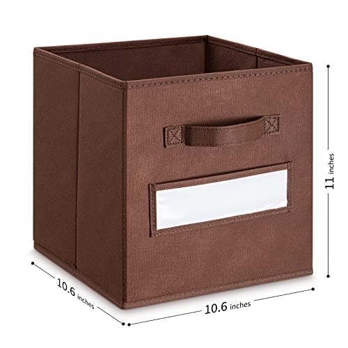artsdi 11 Inch Storage Cube,Storage bin,cube storage (Set of 10) Foldable Fabric Cube Storage Bins with 10 Labels Window Cards & a Pen,Baskets Containers for Shelves,Closet Organizers Box,Brown - Image 3