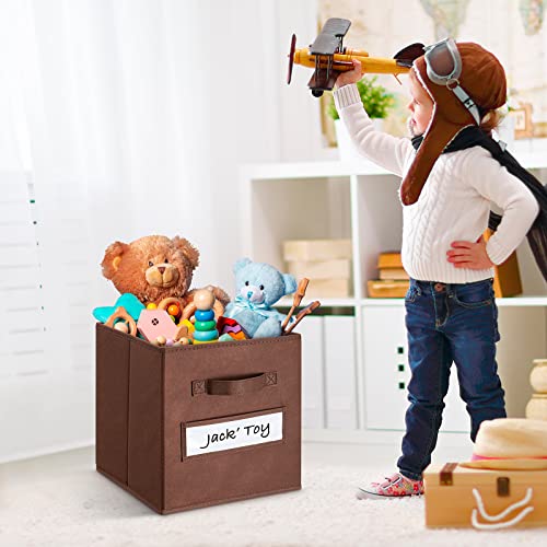 artsdi 11 Inch Storage Cube,Storage bin,cube storage (Set of 10) Foldable Fabric Cube Storage Bins with 10 Labels Window Cards & a Pen,Baskets Containers for Shelves,Closet Organizers Box,Brown - Image 5