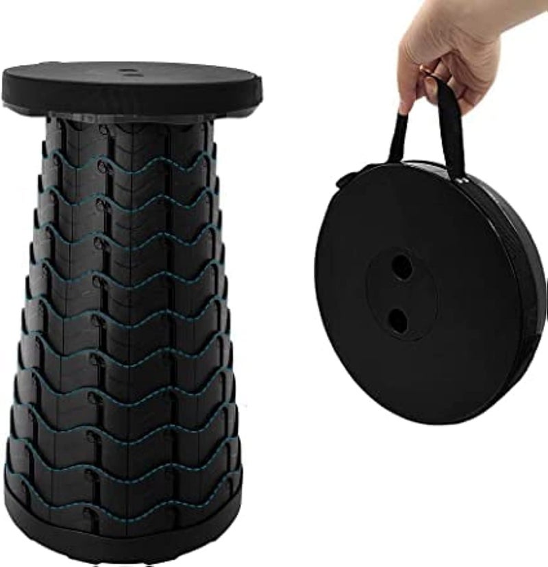 Retractable Telescoping Folding Stool Lightweight Portable Collapsible Chair Seat Adjustable Height for Adult Camping Travel Fishing Outdoor, Max Load 507lbs (Black) - Image 1