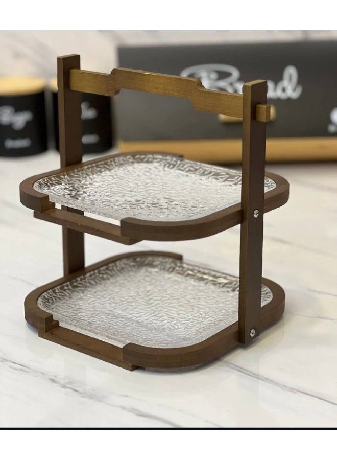 2-Tier Crystal & Wood Serving Stand (20 x 24 cm)
