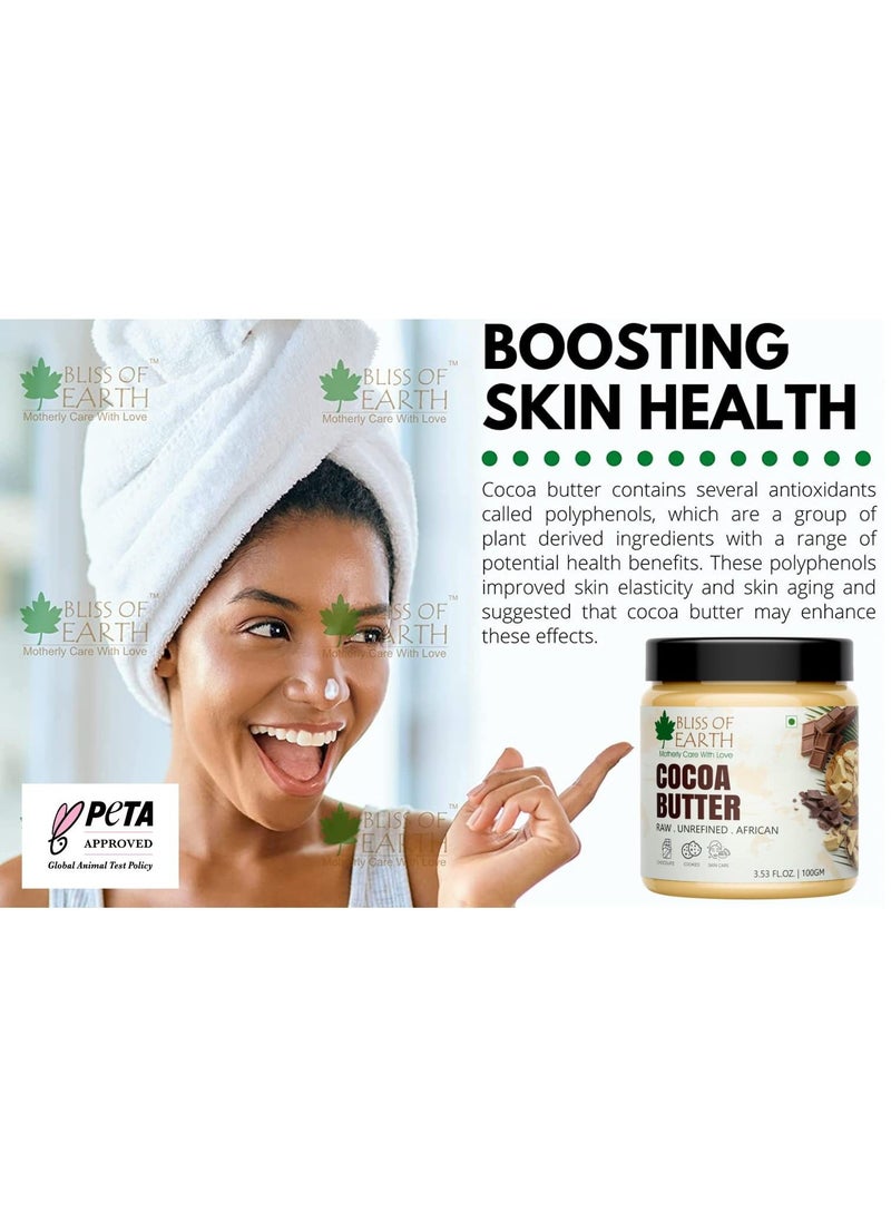BLISS OF EARTH Cocoa Butter 100% Pure Organic Raw  100GM Raw Unrefined  African Great For Face, Skin, Body, Lips, DIY products|  - Image 2