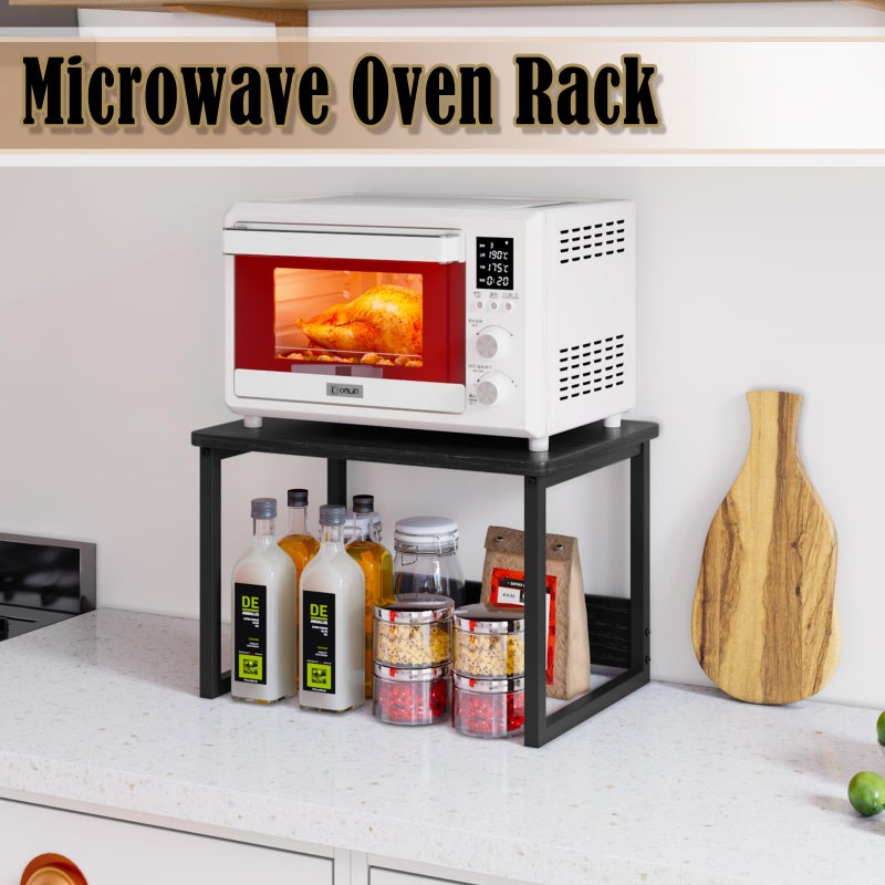 MARTY Kitchen Countertop Organizer Cabinet Shelf, 17x12.4 Large Spice Racks Counter Shelf Microwave Oven Rack Desktop Storage Organization for Kitchen, Office, Metal & Wood, Black - Image 2