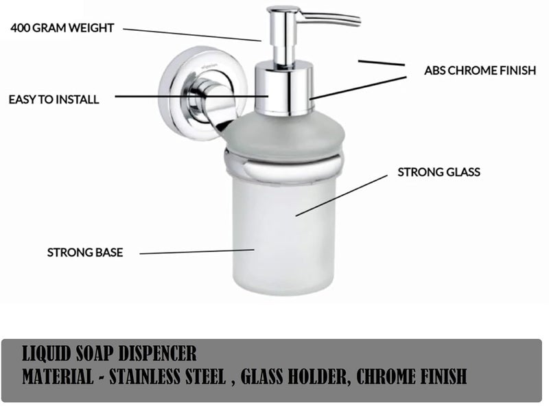 JAGGER JAG254 Wall Mounted Liquid Glass Soap DispenserShampoo Conditioner HolderHandwash Dispenserfor Wash BasinBathroomLiving RoomHotelHomeOffice U Hook Chrome Finish - Image 3