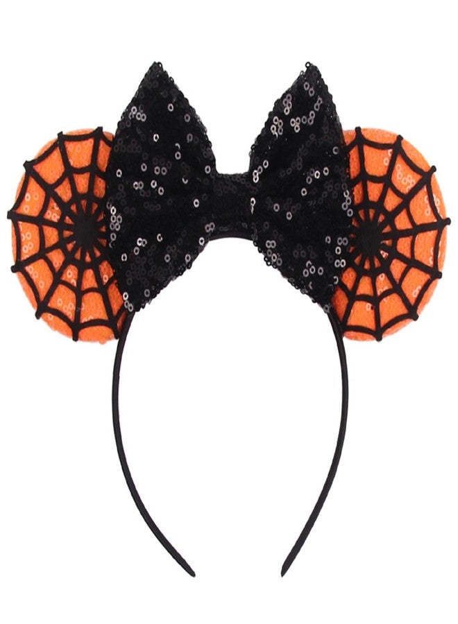LSHDXD Halloween & Christmas Hairband, Hand-made Headband with Adjustable Mouse Ears, Glitter Sequin Spider Web Design, Unique Gift for Women, Unisex Adults (Black, 1 Count Pack of 1)