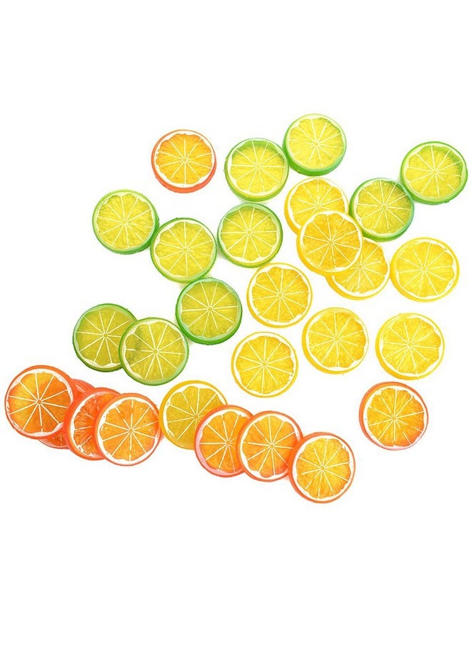 NUOMI 30 Pieces Plastic Lemon Slices Artificial Fake Lemon Props Lifelike Fruit Model For Decoration, Garnish, Photography Props, Diy, Teaching, 5 Cm/2 Inch, Orange, Green And Yellow  - Image 1