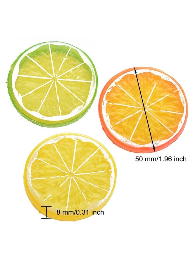 NUOMI 30 Pieces Plastic Lemon Slices Artificial Fake Lemon Props Lifelike Fruit Model For Decoration, Garnish, Photography Props, Diy, Teaching, 5 Cm/2 Inch, Orange, Green And Yellow  - Image 2