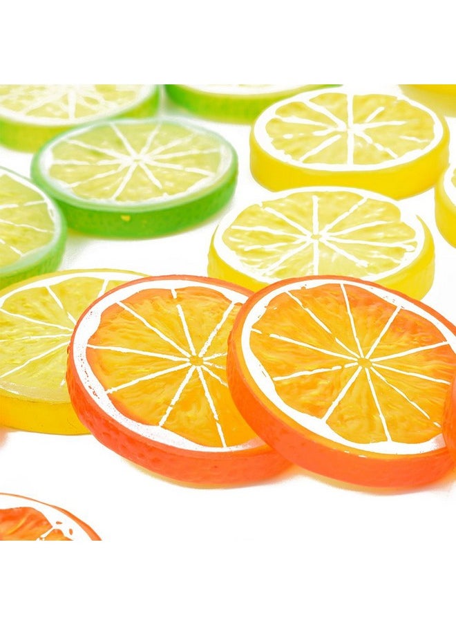 NUOMI 30 Pieces Plastic Lemon Slices Artificial Fake Lemon Props Lifelike Fruit Model For Decoration, Garnish, Photography Props, Diy, Teaching, 5 Cm/2 Inch, Orange, Green And Yellow  - Image 4