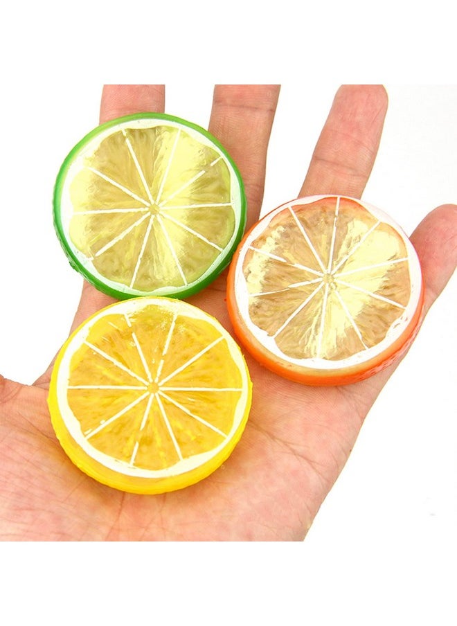 NUOMI 30 Pieces Plastic Lemon Slices Artificial Fake Lemon Props Lifelike Fruit Model For Decoration, Garnish, Photography Props, Diy, Teaching, 5 Cm/2 Inch, Orange, Green And Yellow  - Image 3