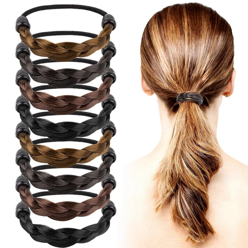 Framendino 8 Pack Wig Braided Hair Elastic Ropes Invisible Band Ties Ponytail Holders for Women