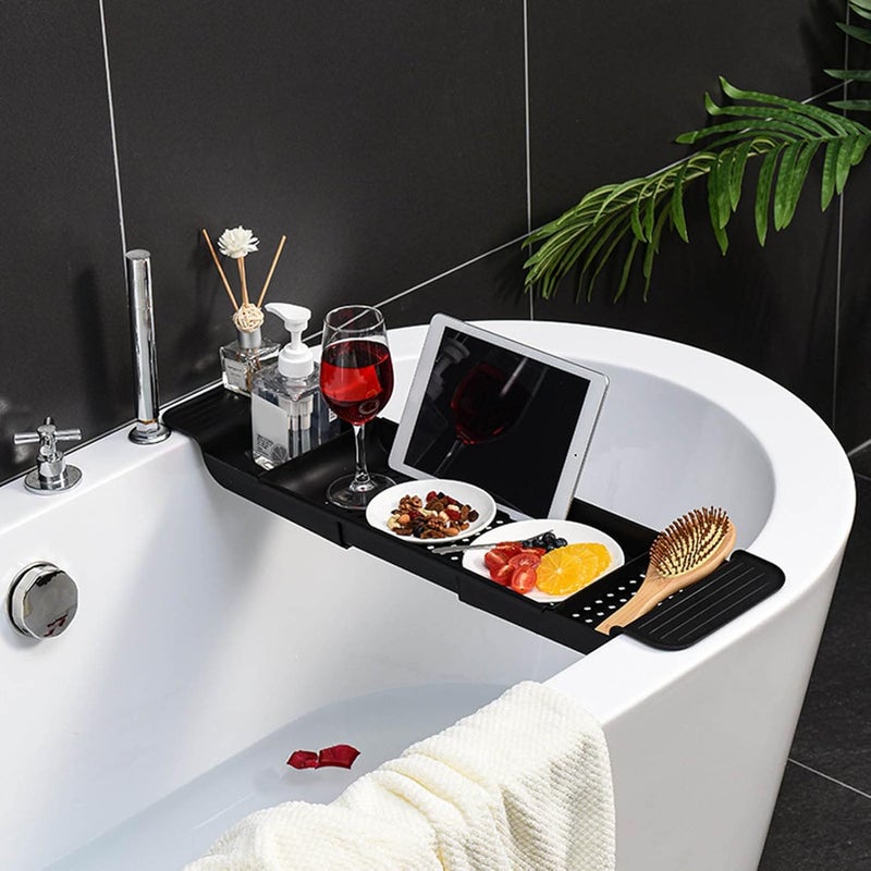 klarako Bathtub Tray Stable Placement Expandable Plastic Material Draining Design Bath Caddy Tub Table for Bathroom Scalability (Black) - Image 3