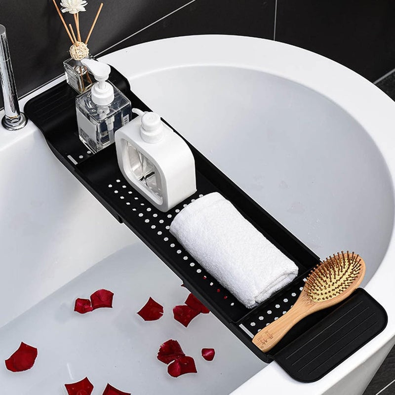 klarako Bathtub Tray Stable Placement Expandable Plastic Material Draining Design Bath Caddy Tub Table for Bathroom Scalability (Black) - Image 5