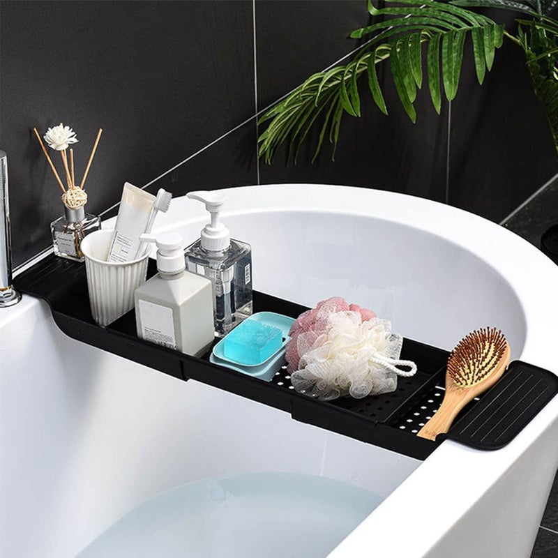 klarako Bathtub Tray Stable Placement Expandable Plastic Material Draining Design Bath Caddy Tub Table for Bathroom Scalability (Black) - Image 4