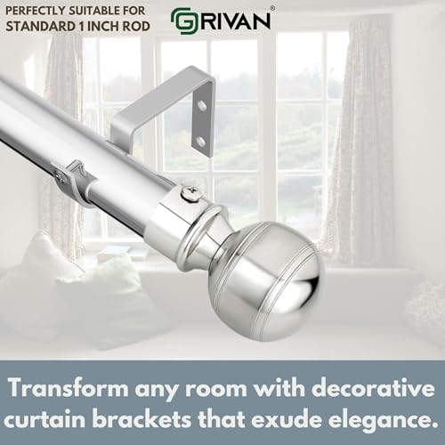 GRIVAN Stainless Steel Curtain Bracket Parda Holder with Support 1 Inch Rod Pocket Finials Designer Door and Window Rod Support Fittings, Curtain Rod Holder (Silver Pair of 8) - Image 5