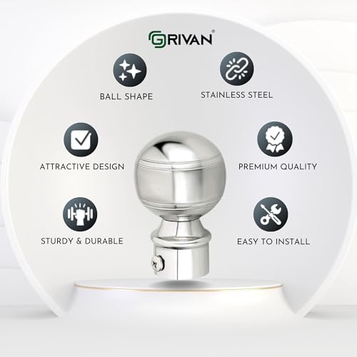 GRIVAN Stainless Steel Curtain Bracket Parda Holder with Support 1 Inch Rod Pocket Finials Designer Door and Window Rod Support Fittings, Curtain Rod Holder (Silver Pair of 8) - Image 2