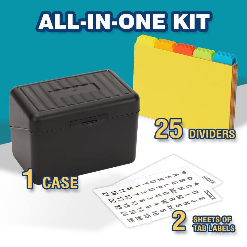 H4D Index Card Holder 4x6 Inches with 25 Plastic Dividers, Black - Image 2