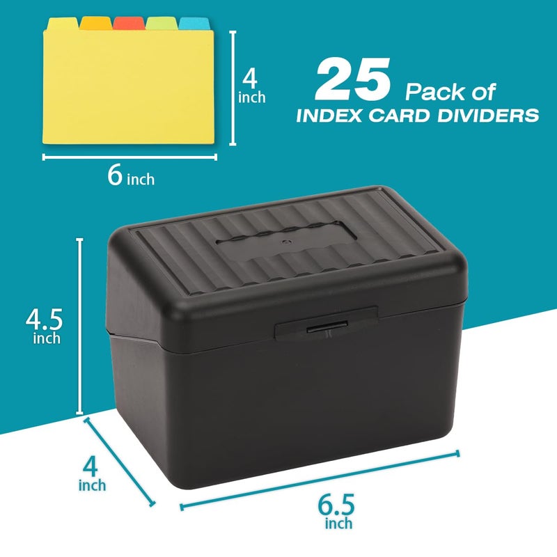 H4D Index Card Holder 4x6 Inches with 25 Plastic Dividers, Black - Image 3