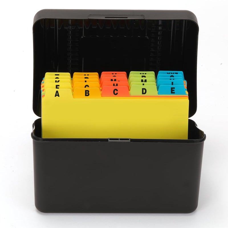 H4D Index Card Holder 4x6 Inches with 25 Plastic Dividers, Black - Image 1