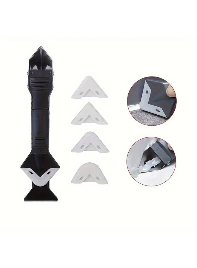 Black 5 in 1 Sealant Finishing Tool Ergonomic Caulking Scraper for Kitchen Bathroom - Image 1