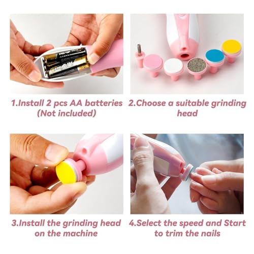 PHvilla Electric Baby Nail Trimmer with LED Light - Baby Nail File & Clippers with 6 Grinding Pads for Newborns, Toddlers & Adults | Gentle Nail Care Tool for Fingernails & Toes (Multicolour) - Image 5