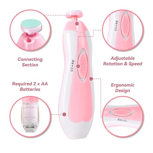 PHvilla Electric Baby Nail Trimmer with LED Light - Baby Nail File & Clippers with 6 Grinding Pads for Newborns, Toddlers & Adults | Gentle Nail Care Tool for Fingernails & Toes (Multicolour) - Image 4