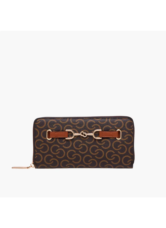 سيليست Women Monogram Print Wallet with Zip Closure