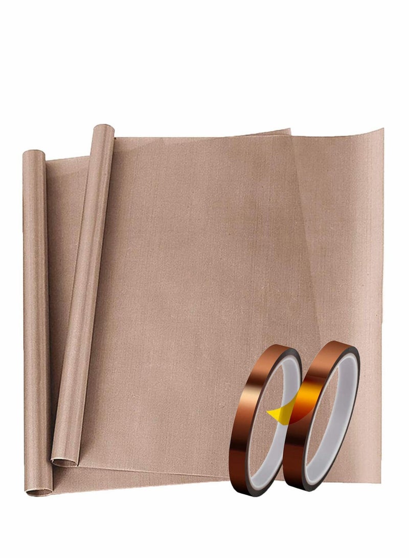 Y&D PTFE Teflon Sheet, 2 Pack 12 x 16" and Rolls 10mm X 33m Heat Resistant Sublimation Tape, Press Transfer Non Stick Paper Reusable Craft Mat for Machines - Image 1