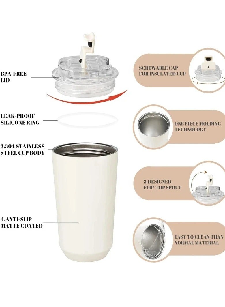 smeg Coffee Mug, Vacuum Insulated Travel Mug, Spill Proof Leakproof Tumbler With Lid, Double Wall Vacuum Insulation Flask for Hot And Cold Drinks At Home, Office, Car, (1pc White) - Image 2