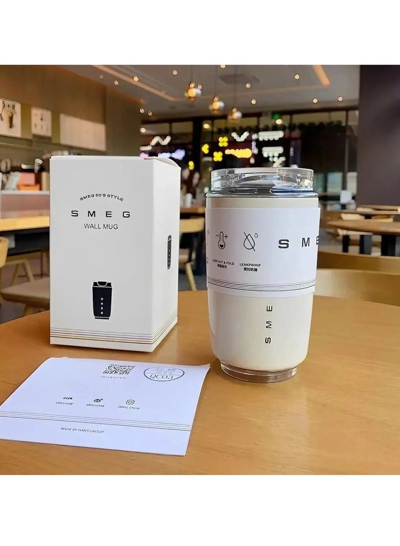 smeg Coffee Mug, Vacuum Insulated Travel Mug, Spill Proof Leakproof Tumbler With Lid, Double Wall Vacuum Insulation Flask for Hot And Cold Drinks At Home, Office, Car, (1pc White) - Image 5