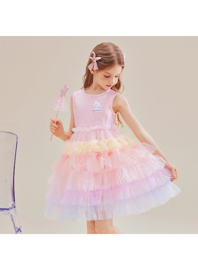هالو كيتي مرحبا كيتي الفتيات فستان صيفي جديد شبكة متوسطة وكبيرة للأطفال التدرج اللون توتو تنورة - Image 2