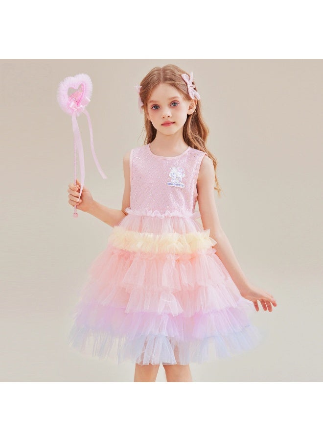 هالو كيتي مرحبا كيتي الفتيات فستان صيفي جديد شبكة متوسطة وكبيرة للأطفال التدرج اللون توتو تنورة - Image 1