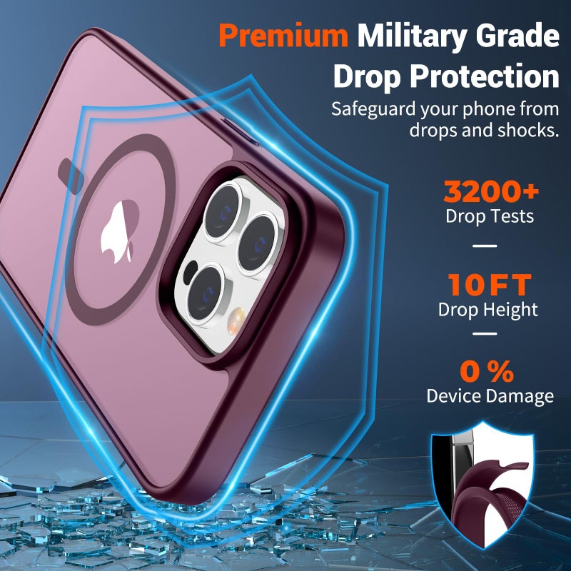 SUPFINE Magnetic for iPhone 14 Pro Case (Compatible with MagSafe) (Military Grade Drop Protection) Slim Translucent Matte Shockproof with Anti-Fingerprint Phone Case,Wine Red - Image 3
