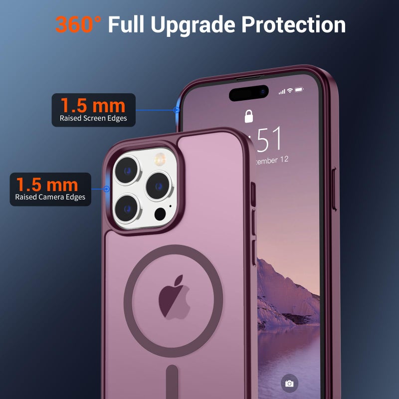 SUPFINE Magnetic for iPhone 14 Pro Case (Compatible with MagSafe) (Military Grade Drop Protection) Slim Translucent Matte Shockproof with Anti-Fingerprint Phone Case,Wine Red - Image 4