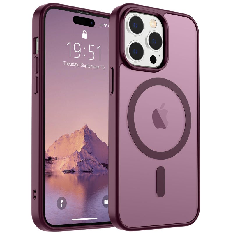 SUPFINE Magnetic for iPhone 14 Pro Case (Compatible with MagSafe) (Military Grade Drop Protection) Slim Translucent Matte Shockproof with Anti-Fingerprint Phone Case,Wine Red - Image 1