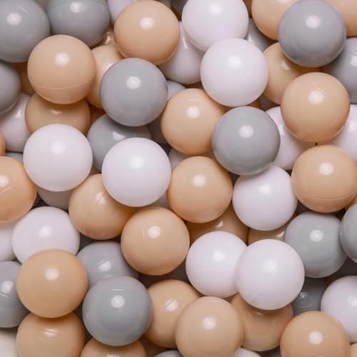 GOGOSO Ball Pit Balls for Toddlers Kids Plastic Balls for BallPit Playpen Pool Baby Play Pastel BPAFree Non Toxic Play Pastel Crush Proof Bal Beige Light Gray White 100pcs - Image 1