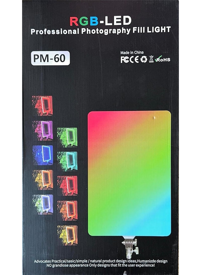 إضاءة ملء التصوير الفوتوغرافي LED RGB، إضاءة استوديو احترافية مع شاشة LCD، لوحة متعددة الألوان، قابلة للتعتيم، PM-60 - Image 5