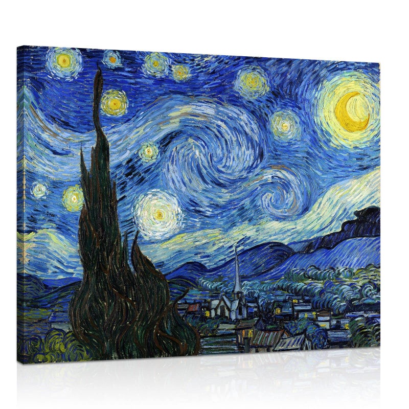 1 KINGO Van Gogh Canvas Wall Art: Starry Night Landscape Painting Picture Reproduction Room Decor - Famous Art Prints Modern Artwork Framed Poster Bedroom Home Decoration 12" x 15" - Image 1