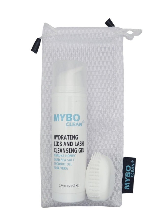 Myboclean فرشاة تنظيف الجفون الحساسة من مايبو (1 قطعة) + جل تنظيف الجفون والرموش المرطب (1 قطعة) + حقيبة سفر مثالية لتنظيف الجفون بلطف أثناء التنقل - Image 1