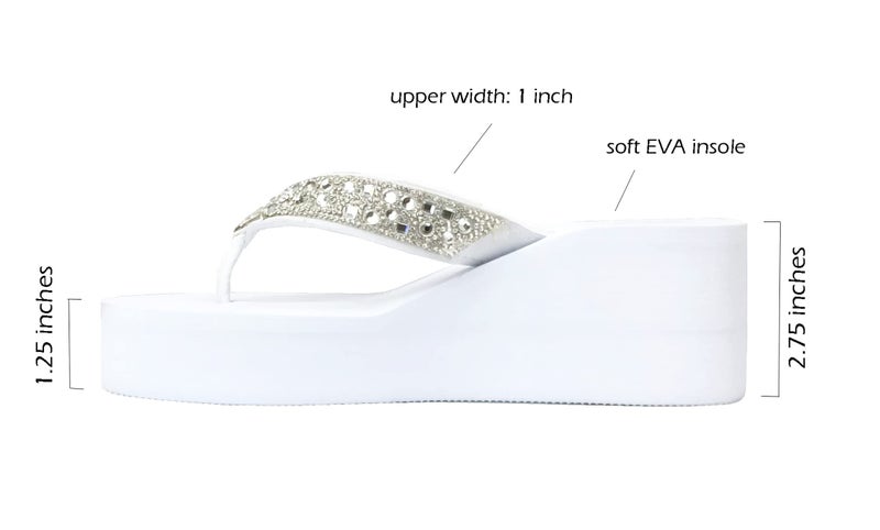 REDVOLUTION New Women's Rhinestone Sandals High | Low Platform T-Strap Jewel Sandals High Wedge Flip Flops (Bubbly-H [white], numeric_7) - Image 5