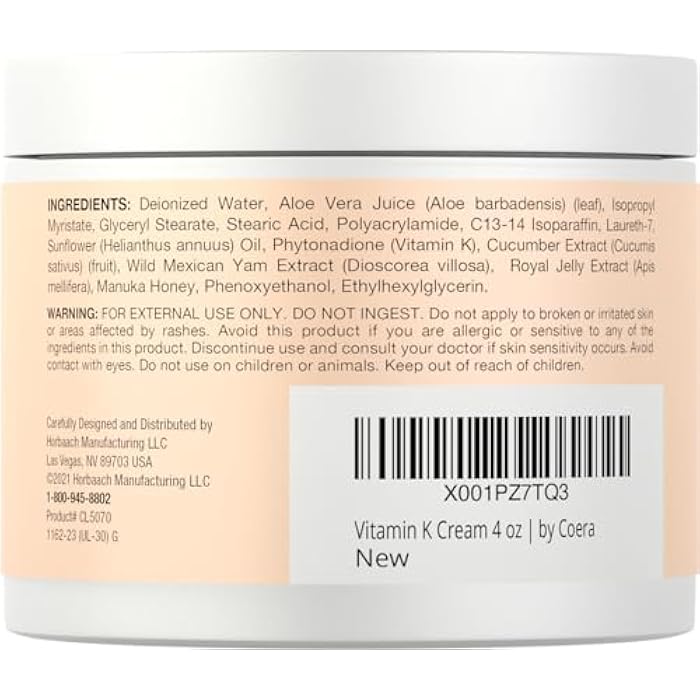 Coera Vitamin K Cream 4 oz | Premium Formula for Bruises, Spider Veins, Dark Circles, Broken Capillaries, Eyes, and Face | Paraben and SLS Free - Image 2